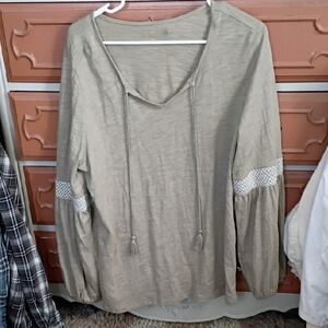 Belle by Kim Gravel Beige Blouse with Tassel Details